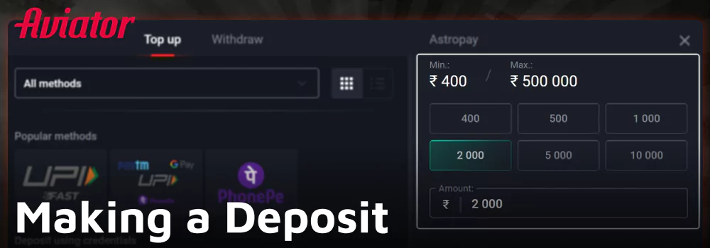 Make a deposit at Pin Up to play Aviator game