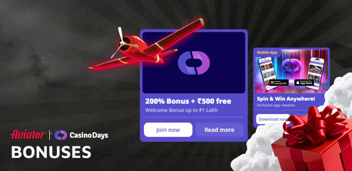 Casino Days Provides a lot of bonuses, many of them are suitable for Aviator Players